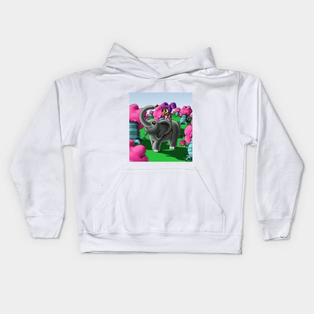 African American Girl and Elephant Kids Hoodie by treasured-gift